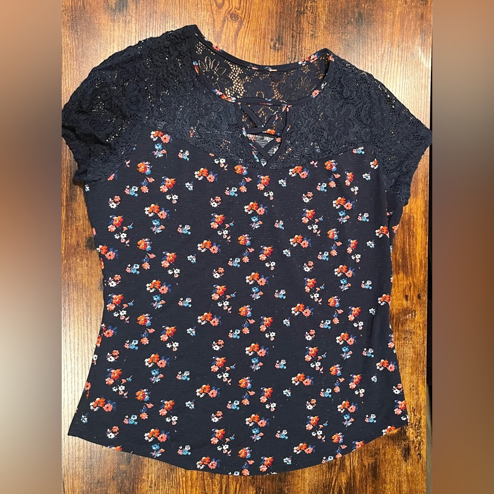 Navy Blue Floral Top